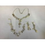 Mother of Pearl 16" Necklace, Matching Adjustable Bracelet and Earrings