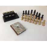 Complete Wooden Chess Pieces, Vintage Desk Calendar (Working) and Mother of Pearl Aid Memoir