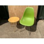 Modern Green Plastic Chair and Painted Metal Table