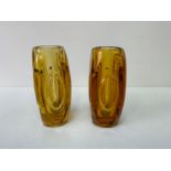 Pair of Czechoslovakian Amber Glass Bullet Vases by Rudolf Schrotter