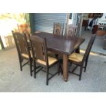 Carved Draw Leaf Dining Table and 6x Chairs - 160cm x 100cm When Not Extended