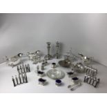 WITHDRAWN -Silver Plated Candlesticks, Sauce Boats, Cruet Sets, Toast Racks and Sugar Nips etc