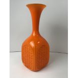 1970's Uranium Orange Art Glass Vase with White Rim