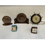 2x Metamec Clocks, Smiths Ships Wheel Clock and 2x Travel Clocks