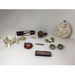 Collectables - Napkin Rings, Cheese Knife, Pill Boxes, Relief and Darning Mushroom etc