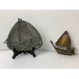 Pewter Plaque - Sailing Boat - 18cm High and White Metal Model Boat
