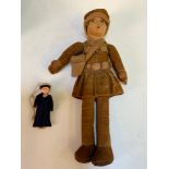 2x Old Dolls - Lady 25cm High and Sailor 7cm High