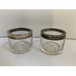 Pair of Silver Rimmed Glass Pots