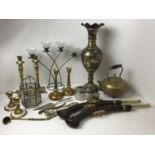 Metalware to include Kettle, Candlesticks and Muskets etc