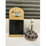 Pottery Table Lamp Base and Kitchen Blackboard