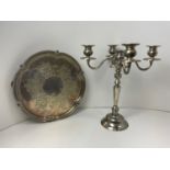 Silver Plated Tray and Candlestick