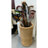 Rattan Umbrella Stand - 53 cm High and Contents - Walking Poles, Grabbers, Orange Flag and