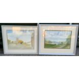 2x Framed Signed Watercolours - Marham Church Square Bude Canal