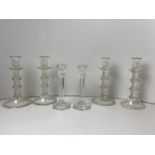 6x Glass Candlesticks - Tallest 21cm