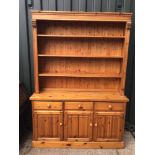 Pine Open Top Dresser with Three Drawers and Cupboards Under - 210cm x 152cm x 44cm