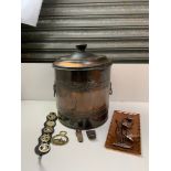 Lidded Coal Scuttle and Horse Brasses etc