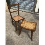 Cane Seated Chair and Stool