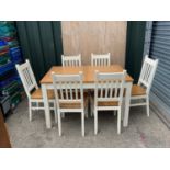 Part Painted Light Oak Table with 6x Matching Chairs