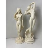 2x Greek Alabaster Nude Lady Statutes - Tallest 50cm