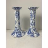 Pair of Blue and White Ceramic Candlesticks - 26cm High