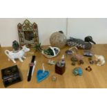 Collectables - Geodes, Lighter, Oriental Box, Marbles and Small Decorated Mirror etc