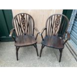 Pair of Wheel Back Carver Chairs