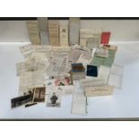 Ephemera - Indentures, Bills, French Cafe Menu 1936 and Cards etc