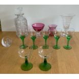 Decanter and Coloured Glassware etc