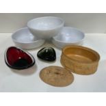 3x Glazed Terracotta Bowls, 2x Glass Bowls and Decorative Tureen