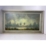 Framed 1960s Oil on Canvas - Flying Geese