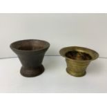 2x Early Mortars - One Cast Iron Other Brass/Bronze Largest 10cm High