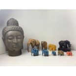 Ornamental Elephants and Resin Deity Head