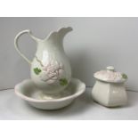 Washstand Jug and Bowl and Lidded Pot