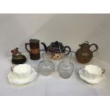 Pair of Coalport Cups and Saucers, Teapot, Lidded Jug and Copper Pot etc
