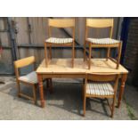 Pine Table and 4x Chairs - 150cm W x 78cm D x 74cm H