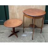 2x Circular Tables - One Pedestal and One with Shelf Under