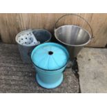 Stainless Steel Bucket, Mop Bucket and Painted Enamel Lidded Bucket