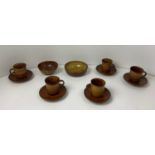 Michael Leach Studio Pottery - 5x Cups and Saucers, Sugar Bowl and One Other