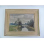 Framed Canvas Oil on Board - A Stretch of the Loddon by James Page Roberts - Visible Picture 39cm