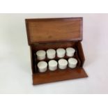 Victorian Mahogany Apothecary Box Inertia with 8x Original Plain Pots of the Early Flat Top