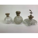 3x Cut Glass Silver Mounted Dressing Table Bottles