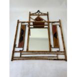 Victorian Bamboo Framed Mirror with Hand Painted Decoration - 91cm W x 112cm H