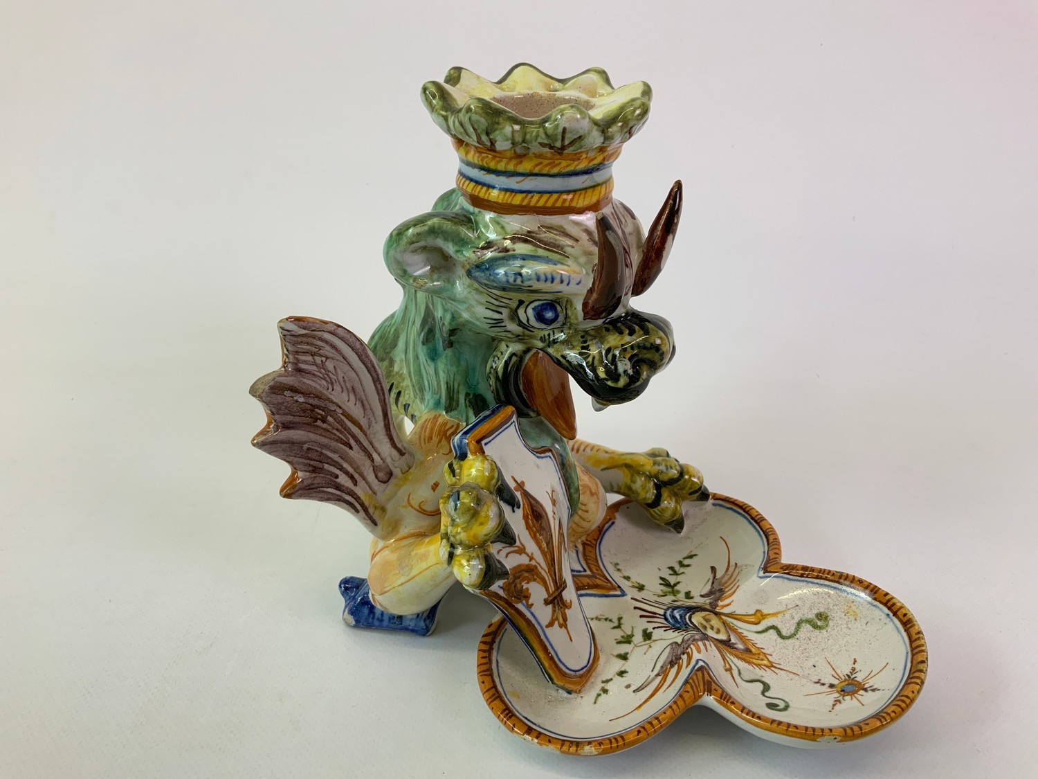 Italian Cantagalli Pottery Majolica or Maiolica Art Nouveau Grotesque Mystical Beast Candlestick. - Image 2 of 3