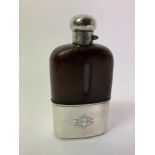 Mappin and Webb Silver and Leather Mounted Hip Flask