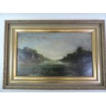 Gilt Framed Oil on Canvas - Early Morning on the Teign 1885 - Signed and Dated to Verso - Old Repair