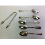 6x Silver Spoons and Pair of Silver Sugar Nips - 109gms