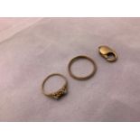 9ct Gold Clasp, Wedding Band and Other Ring - 4.9gms - Wedding Band Size P