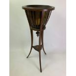 Mahogany and Inlay Plant Stand with Copper Pot - Six Top Supports are Separated but are Complete -