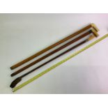 2x Bone/Ivory Handled Walking Sticks and Crop