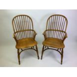 Pair of Ash Windsor Chairs with Crinoline Stretchers